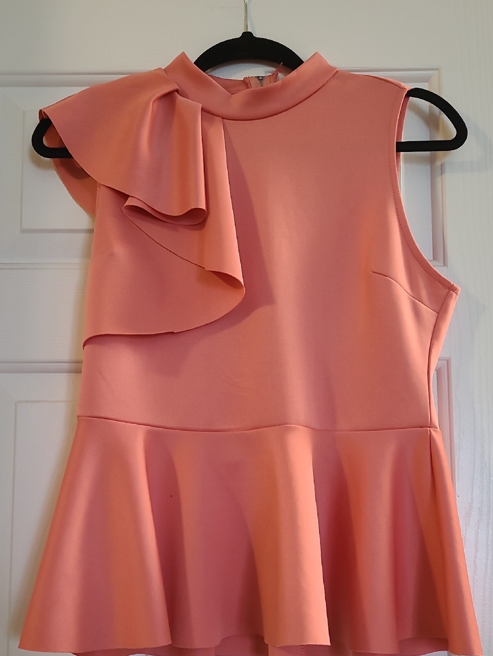 Sleeveless Peplum Ruffle Top - Coral Pink